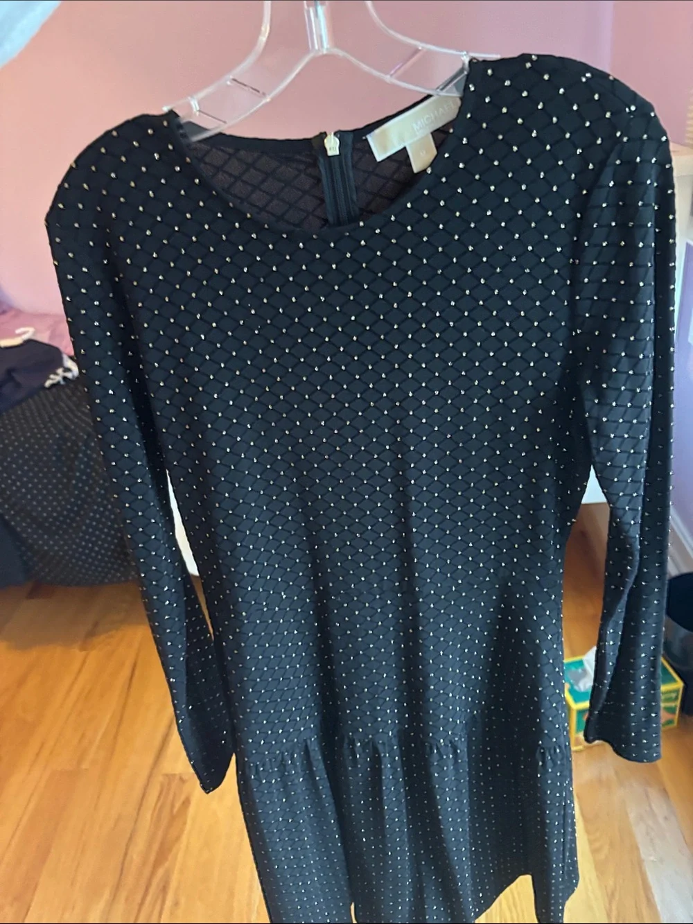 Michael Kors Black Long-Sleeve Studded Fit & Flare Dress